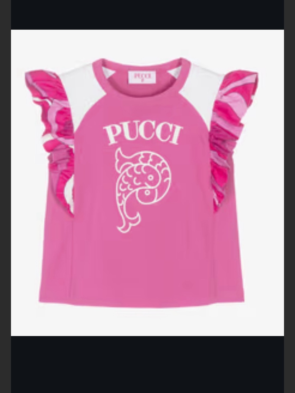 Emilio Pucci Pink Graphic Ruffle Sleeve Tee